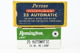 25 Auto Caliber Ammunition New & Vintage - Peters/ Remington - 90 Rounds