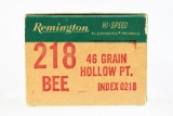 218 Bee Caliber Vintage Ammunition - Remington - 40 Rounds