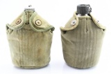(2) WWI & WWII U.S. Canteens With Covers - Dated 1918 & 1945