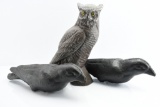 Vintage Carry-Lite Crow and Owl Paper Mache Decoy Set