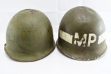 (2) WWII U.S. M1 Helmets W/ Chinstraps