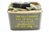 1972 Military Surplus - M2 30-06 (M1 Garand) Ammunition - 192-Rounds W/ Bandoliers In Spam Can