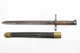 Italian Carcano Model 1891 Bayonet W/ Brass Mounted Leather Scabbard