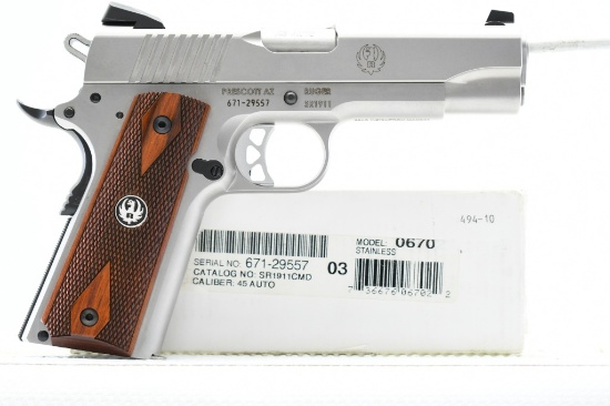 Ruger, SR1911 Full Size - Stainless, 45 ACP, Semi-Auto (W/ Box & Case), SN - 671-29557