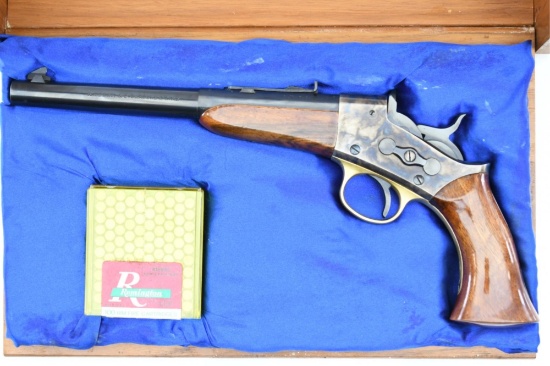 1981 Cased Uberti, Remington M1871, 22 LR, Single-Shot Rolling-Block Pistol, SN - 08399