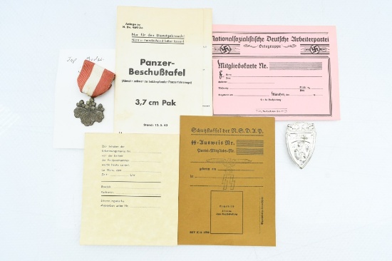 WWII German SS ID Card/ German Bavarian War Pin/ WWII Japanese Medal