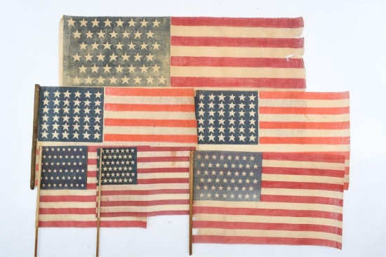 (6) Early U.S. Parade Flags - 36 Stars, 44 Stars & 48 Stars