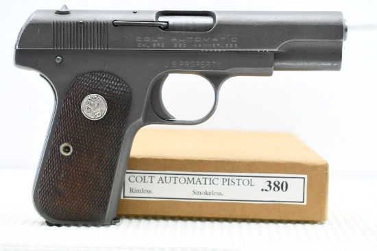 1942 "U.S. Property" Colt, M1908 Pocket Hammerless, 380 ACP (W/ Box), SN - 135160