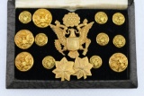 15-Piece U.S. Army Rolled Gold Button/ Pin Set In Case