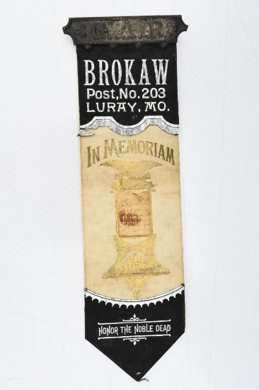 G.A.R. (Grand Army Of The Republic) Brokaw Post No.203, Luray, MO. Memoriam Ribbon/ Pin