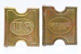 (2) Anson Mills (Pat. 1881) Brass Belt Buckles - Winchester/ U.S. - For Ammo Belts