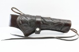 Hand Tooled Brown (Burgundy) Leather Revolver Holster - RH