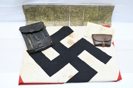WWII Bring Back Items - German Map/ Dispatch Case, Flag & Pouch