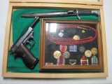 Walther mod. P38 9mm semi auto pistol selling with bayonet & army medals in