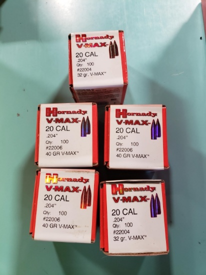 1 bx Hornady 20 cal (.204) 32 gr VMAX  bullets 100