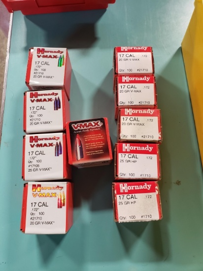 10 full bx Hornay 17 cal (.172) 20 gr VMAX 100 ct bullets