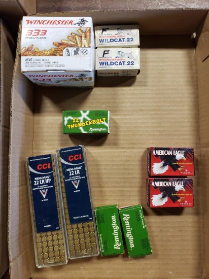 1 bx Winchester 22LR 36 gr 333 ct, 2 bx Remington 22 short 50 ct,  2 bx  Winchester Western Wildcat