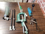 Dillon primer pocket swager, powder measure parts, 2 primer feeders, RCBS rockchucker press w/shell