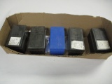 5 plastic shell boxes