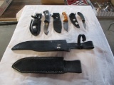 3 knives w/scabbards + 2 scabbards