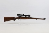 Ruger mod M77 30-06 cal B/A rifle Mannlicher stock, Redfield 3 x 9 scope 