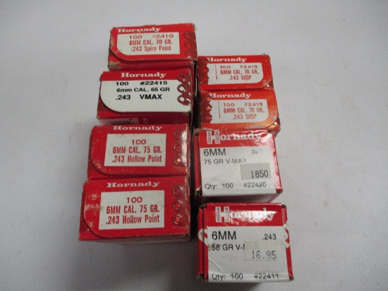 800 Hornady 6mm bullets - 75 gr, 70 gr, 58 gr & 85 gr