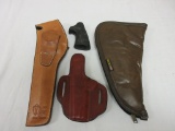 2 leather holsters, 1 Pachmayr grip, 1 Kolpin soft