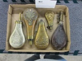 5 vintage powder flasks