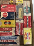 Assorted empty vintage ammo boxes