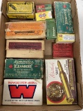 Assorted empty vintage ammo boxes