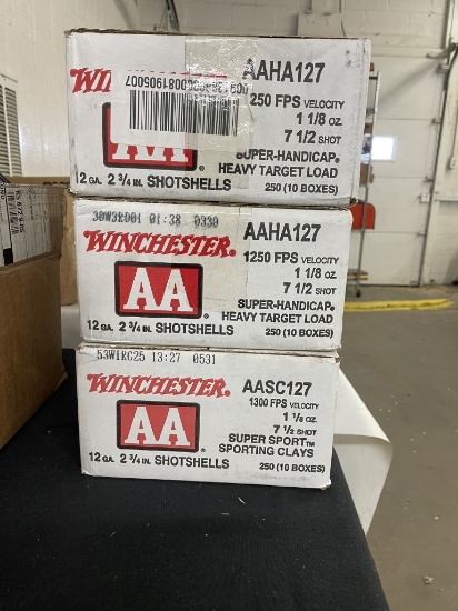 3 CASES (250 ea) WINCHESTER 12 GA SHELLS