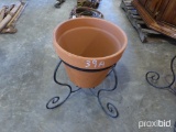 BIG CLAY FLOWER POT ON STAND
