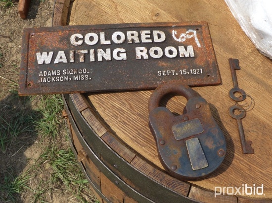 ANTIQUE ALCATRAZ LOCK & 1927 METAL SIGN