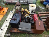 PALLET W/BATTERY CHARGERS, SAWS, TOOLS, ETC
