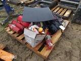 PALLET W/BIG TRUCK HOSES, FIRE EXTINGUISHERS, ETC