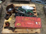PALLET WITH DOZER TOOTH, HOSES, DEERMAN PIPE CLAMP