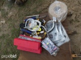 PALLET W/ REFLECTERS, GREASE GUNS, HOSES, ETC
