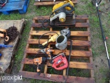 PALLET OF DEWALT HAND TOOLS, CHOP SAW, ETC
