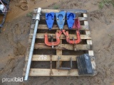 PALLET W/CLAMPS, PETE PARTS, TOOLS, ETC