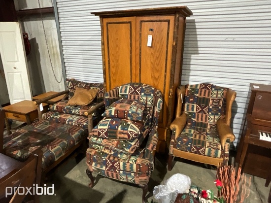 2 WING BACK CHAIRS, HICKORY BEDROOM SUITE