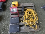 PALLET W/ ELECTRIC DRILL, EXTENSION CORD, ETC