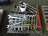 PALLET OF PIPE WRENCHES & BIG HAND WRENCHES