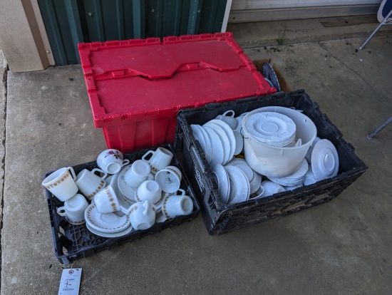 BOX OF DISHES, PLATES, ETC