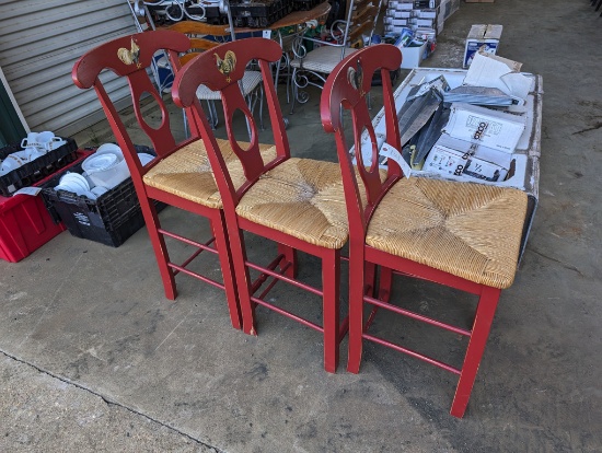 3 RED ROOSTER BAR STOOLS