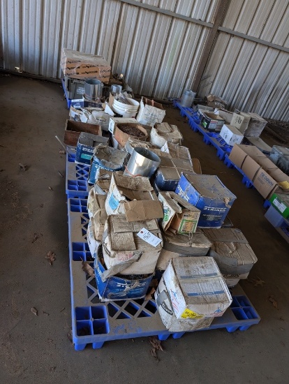 (4) PALLETS OF NAILS, BOLTS, ROOFING SUPPLIES, ETC