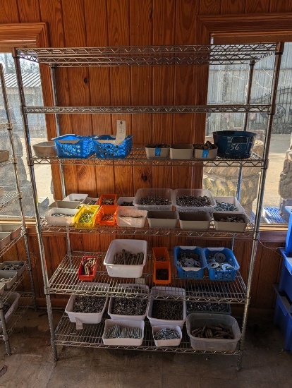 METAL 6 TIER RACK W/TRAYS OF BOLTS