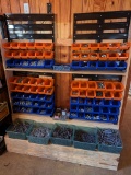 SHELF OF BOLT BENDS W/NAILS, SCREWS, BOLTS, ETC
