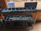 METAL 3 TIER RACK W/24 TRAYS OF BOLTS, WASHERS