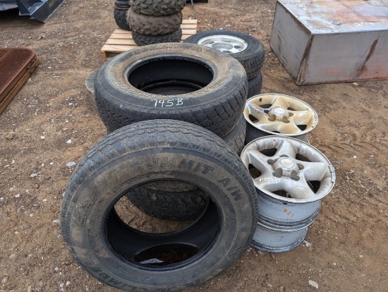 4 17 INCH TIRES & 4 DODGE 16 INCH RIMS