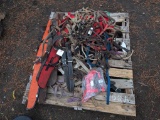 PALLET W/ BRIDLES, TACK, GUN SCABBARDS
